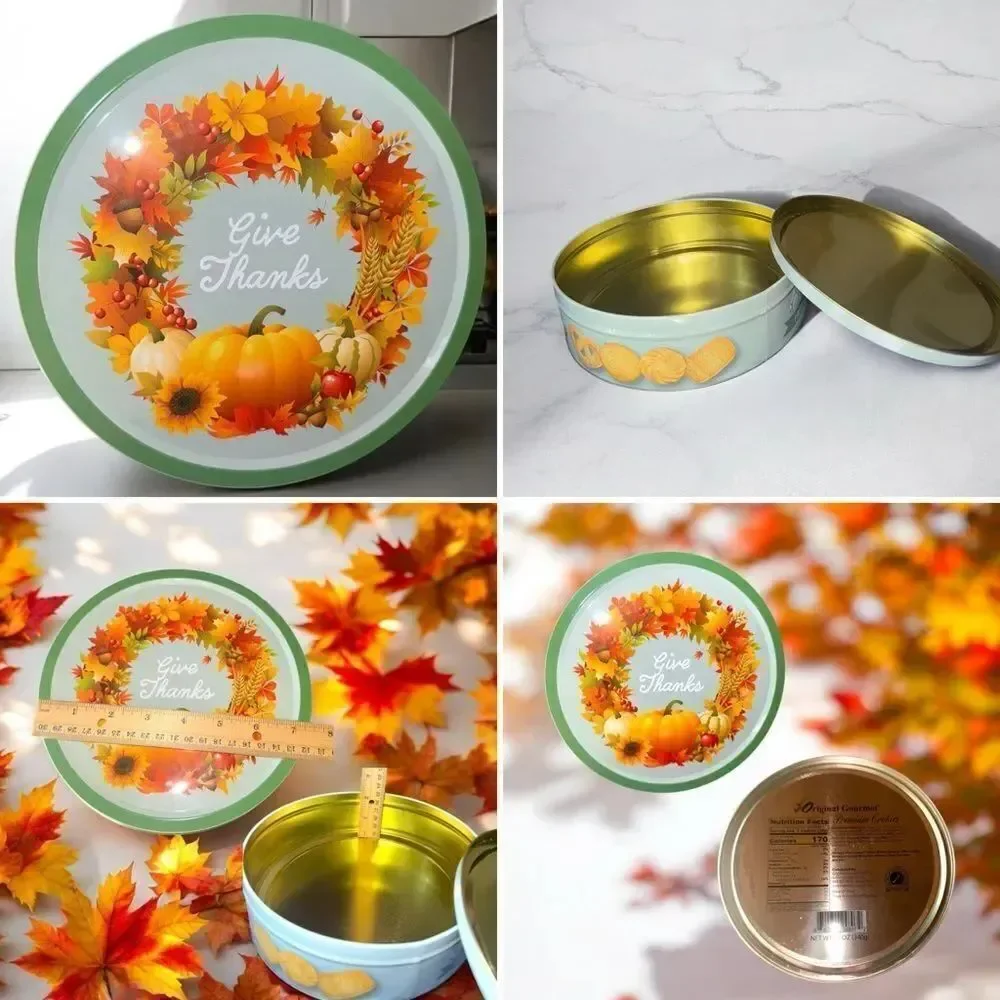 GIVE THANKS l Festive Autumn Round Cookie Tin
